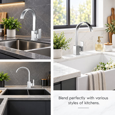 Billtix Kitchen Tap Mixer Chrome, Brass Faucet, Waterfall design Spout, 360 Swivel Spout, Single Lever, Deck Mounted Sink Tap