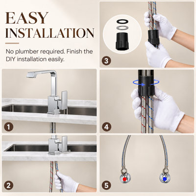 Billtix Kitchen Tap Mixer Chrome, Brass Faucet, Waterfall design Spout, 360 Swivel Spout, Single Lever, Deck Mounted Sink Tap