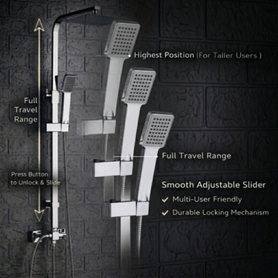 Billtix Shower Kit Twin Head Square Mixer Rail Chrome Rainfall Shower ...
