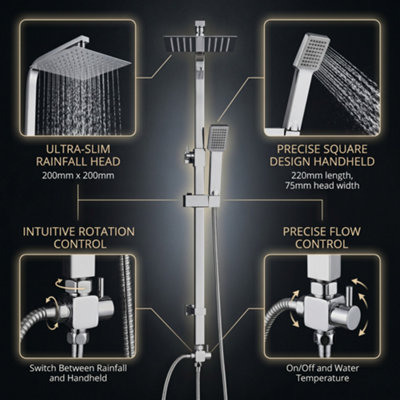 Billtix Shower Kit Twin Head Square Mixer Rail Chrome Rainfall Shower ...