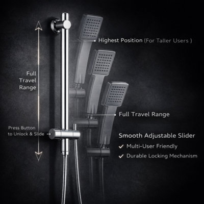 Billtix Square Shower Kit Twin Head Mixer Rail Riser Set Chrome ...