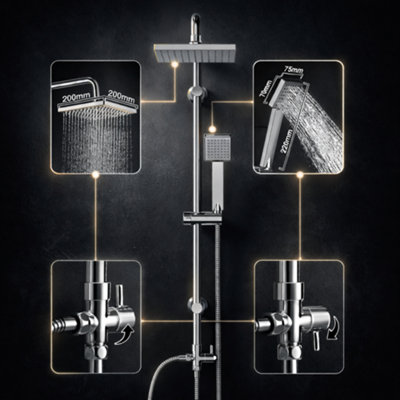 Billtix Square Shower Kit Twin Head Mixer Rail Riser Set Chrome ...