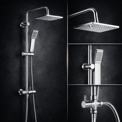 Billtix Square Shower Kit Twin Head Mixer Rail Riser Set Chrome ...
