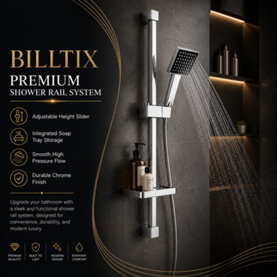 Billtix Square Shower Riser Rail Kit with Handset & Soap Dish ...