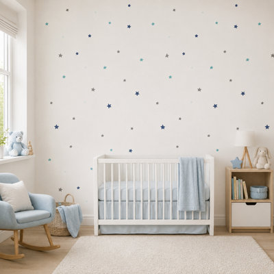 BILLTIX Star Wallpaper for Kids, White Multicolour Children's Bedroom Wallpaper for Nursery And Boys Girls Room