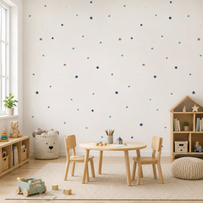 BILLTIX Star Wallpaper for Kids, White Multicolour Children's Bedroom Wallpaper for Nursery And Boys Girls Room