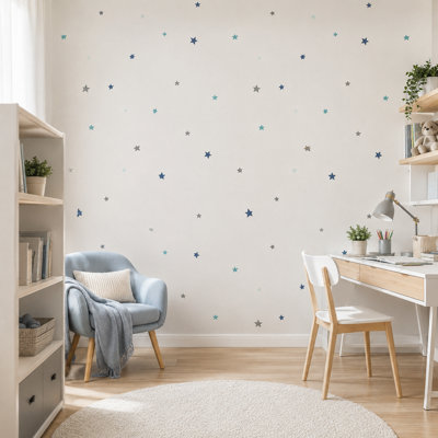 BILLTIX Star Wallpaper for Kids, White Multicolour Children's Bedroom Wallpaper for Nursery And Boys Girls Room