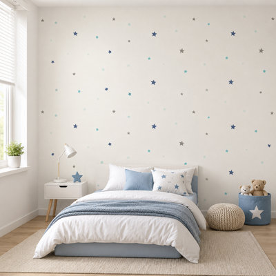 BILLTIX Star Wallpaper for Kids, White Multicolour Children's Bedroom Wallpaper for Nursery And Boys Girls Room