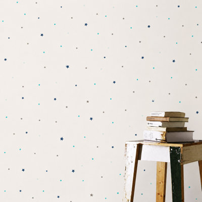 BILLTIX Star Wallpaper for Kids, White Multicolour Children's Bedroom Wallpaper for Nursery And Boys Girls Room