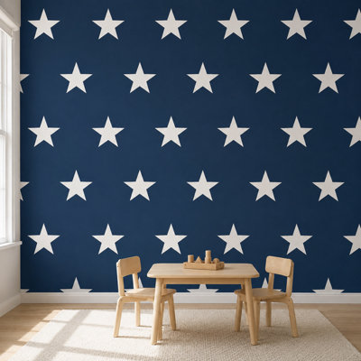 BILLTIX Star Wallpaper Navy Blue And White Textured Kids Bedroom Nursery Feature Wall for Boys, Children And Teen Rooms