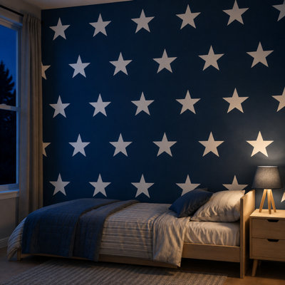 BILLTIX Star Wallpaper Navy Blue And White Textured Kids Bedroom Nursery Feature Wall for Boys, Children And Teen Rooms