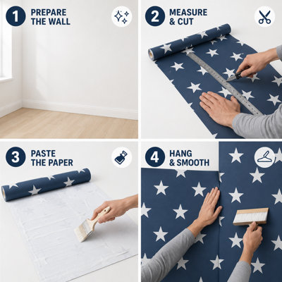 BILLTIX Star Wallpaper Navy Blue And White Textured Kids Bedroom Nursery Feature Wall for Boys, Children And Teen Rooms