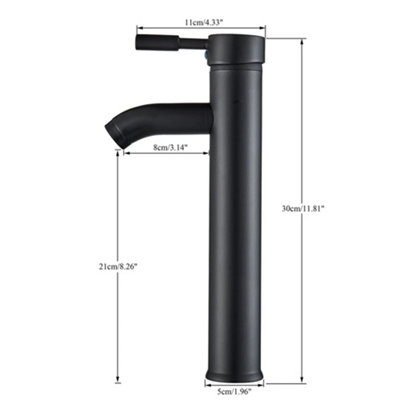 Billtix Tall Basin Mixer Tap 30cm Matt Black High Rise Bathroom Sink Monobloc, Single Lever Countertop, Vessel Basin Faucet