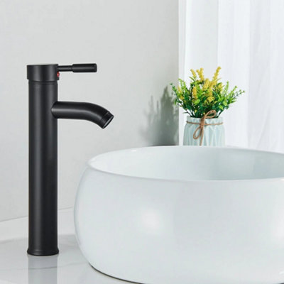 Billtix Tall Basin Mixer Tap 30cm Matt Black High Rise Bathroom Sink Monobloc, Single Lever Countertop, Vessel Basin Faucet