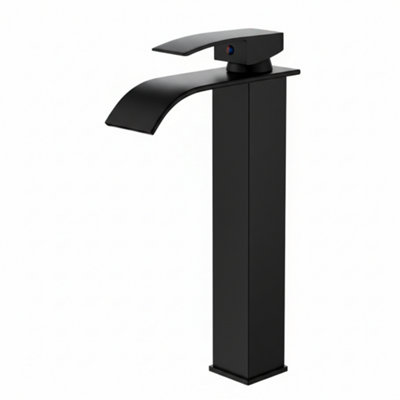 Billtix Tall Basin Mixer Tap, Black Waterfall Sink Tap, Single Lever Bathroom Sink Mixer for Countertop Basin, Modern Bathroom Tap