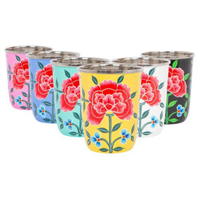 BillyCan 6pc Hand-Painted Picnic Cups Set - 300ml - Multicolour Peony - Pack of 6