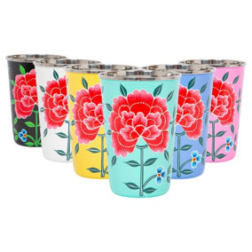 BillyCan 6pc Hand-Painted Picnic Cups Set - 400ml - Multicolour Peony