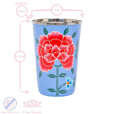 BillyCan 6pc Hand-Painted Picnic Cups Set - 400ml - Multicolour Peony