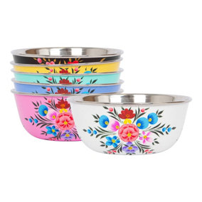BillyCan 6pc Hand-Painted Picnic Snack Bowls Set - 14.5cm - Multicolour Pansy
