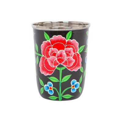 BillyCan HandPainted Picnic Cup 300ml Carbon Peony DIY at B&Q
