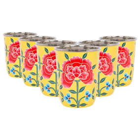 BillyCan Hand-Painted Picnic Cups - 300ml - Buttercup Peony - Pack of 6