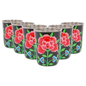 BillyCan Hand-Painted Picnic Cups - 300ml - Carbon Peony - Pack of 6