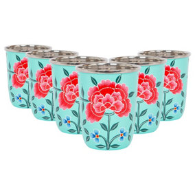 BillyCan Hand-Painted Picnic Cups - 300ml - Mint Peony - Pack of 6