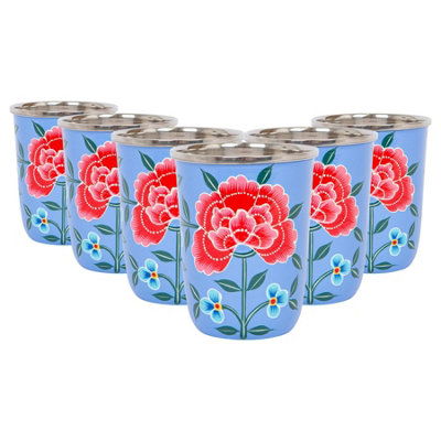 BillyCan Hand-Painted Picnic Cups - 300ml - Ocean Peony - Pack of 6