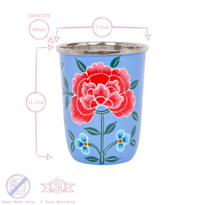 BillyCan Hand-Painted Picnic Cups - 300ml - Raspberry Peony - Pack of 6