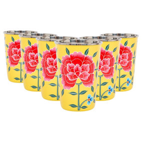 BillyCan Hand-Painted Picnic Cups - 400ml - Buttercup Peony - Pack of 6
