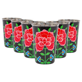 BillyCan Hand-Painted Picnic Cups - 400ml - Carbon Peony - Pack of 6