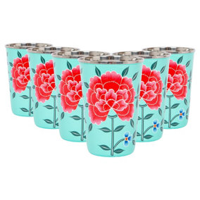 BillyCan Hand-Painted Picnic Cups - 400ml - Mint Peony - Pack of 6