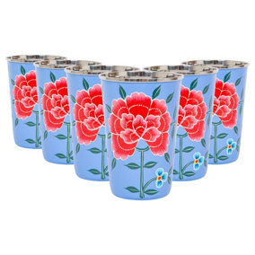 BillyCan Hand-Painted Picnic Cups - 400ml - Ocean Peony - Pack of 6