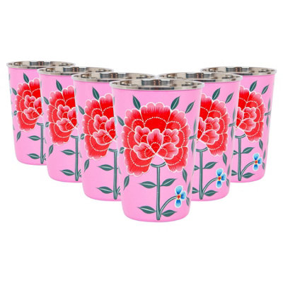 BillyCan HandPainted Picnic Cups 400ml Raspberry Peony Pack of 6