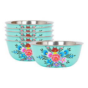 BillyCan Hand-Painted Picnic Snack Bowls - 14.5cm - Mint Pansy - Pack of 6