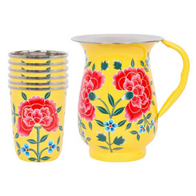 BillyCan Hand-Painted Picnic Water Jug with 300ml Cups - 1.7L - Buttercup Peony