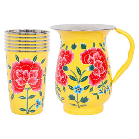 BillyCan Hand-Painted Picnic Water Jug with 400ml Cups - 1.7L - Buttercup Peony