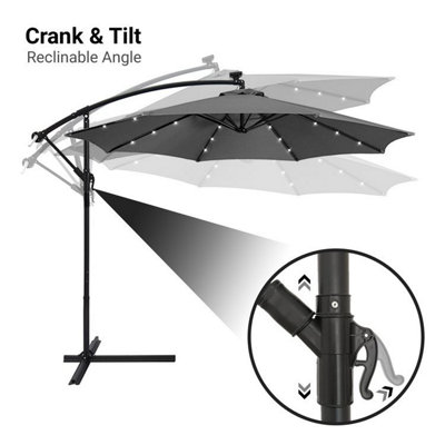 BillyOh 2.7m Crank and Tilt Parasol 8 Ribs with LED Lights - 2.7m Black