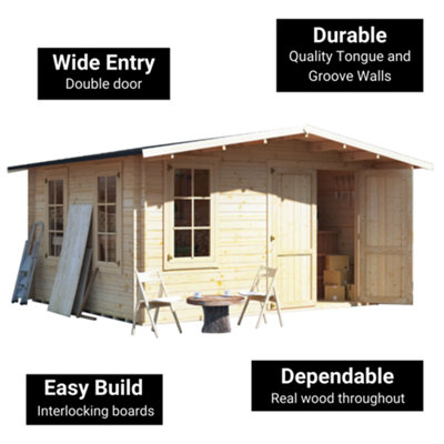 BillyOh Alpine Workshop Log Cabin - 4.0m x 4.0m - 28mm Thickness