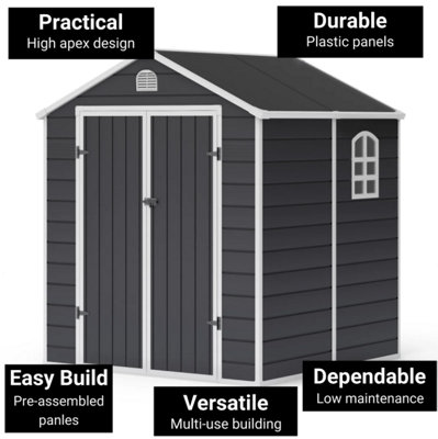BillyOh Ashford Apex Plastic Garden Storage Shed Including Foundation Kit Grey - 6 x 6