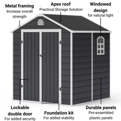 BillyOh Ashford Apex Plastic Garden Storage Shed Including Foundation Kit Grey - 6 x 6 - 3