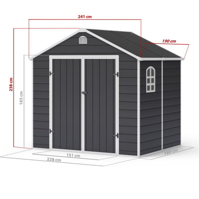 BillyOh Ashford Apex Plastic Garden Storage Shed Including Foundation Kit Grey - 8 x 6 - 6
