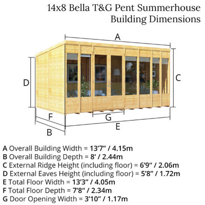 BillyOh Bella Tongue and Groove Pent Summerhouse - 14x8 - 4