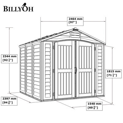 BillyOh Duraplus Plastic Apex Shed - 8x8ft - 7