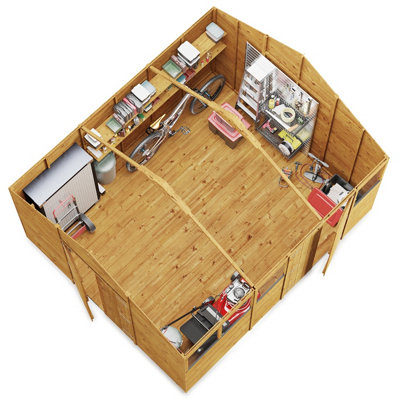 BillyOh Expert Tongue and Groove Apex Workshop with Dual Entrance - 12x10 - Windowed - 4