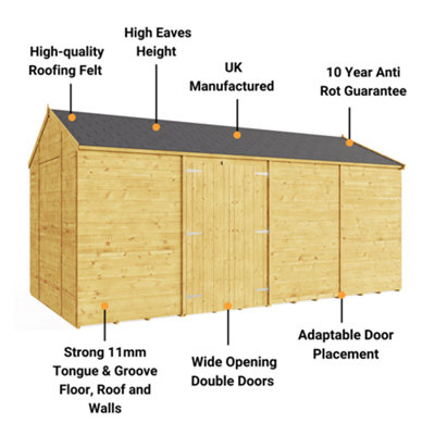 BillyOh Expert Tongue and Groove Reverse Apex Workshop - 16x8 - Windowless - 4