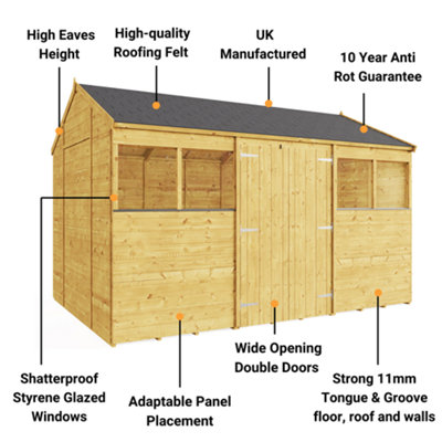 BillyOh Expert Tongue and Groove Reverse Apex Workshop - Pressure Treated - 12x8 - Windowed