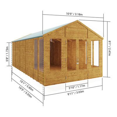 BillyOh Holly Tongue and Groove Apex Summerhouse - 20x10 - 6