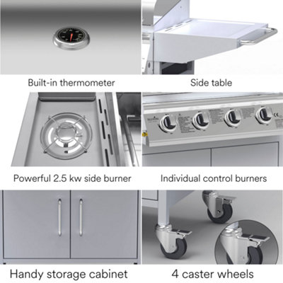 BillyOh Huntsville 4 Burner Gas BBQ - Silver - 3