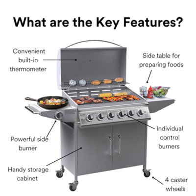 BillyOh Huntsville 6 Burner Gas BBQ - Silver